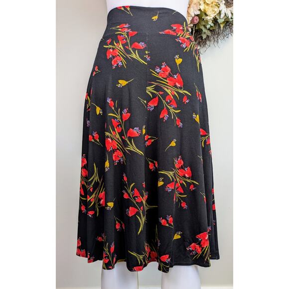 NEW Salaam Flappy Black & Bold Red Floral A-Line Flowy Stretch Skirt Size XL - Picture 4 of 9